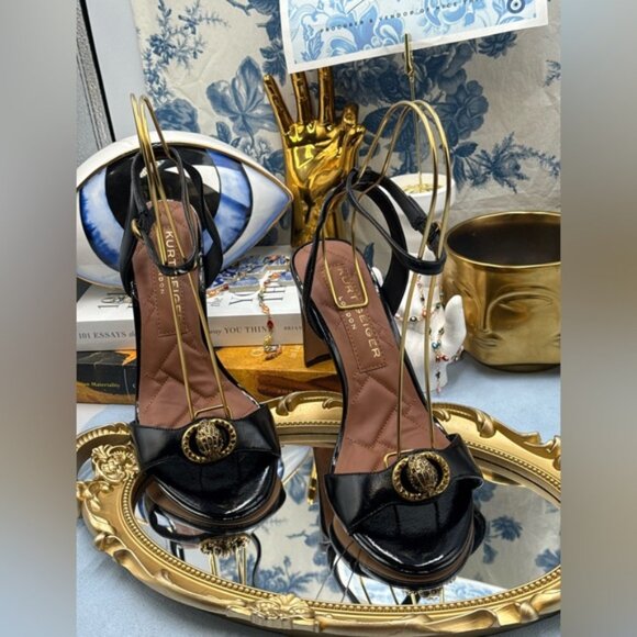 🆕 KURT GEIGER LONDON 🧿 NWOB Chelsea Heel Sandal, Black Patent - Sz 38 US 7.5 - Picture 4 of 12